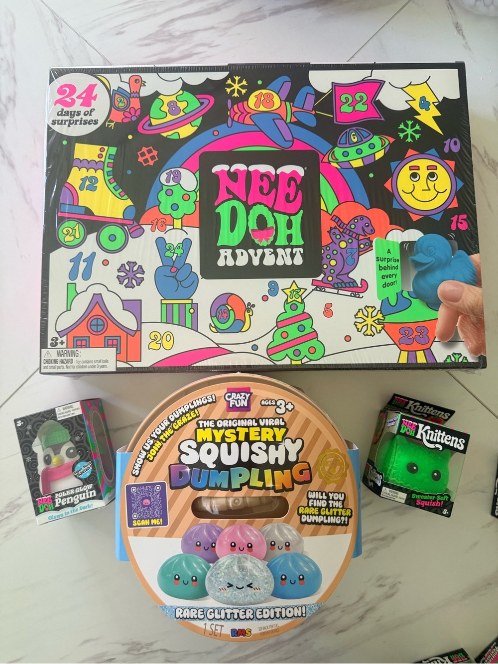 NeeDoh Squishmas 2026 Advent Calendar Polar Glow Penguin Knitten bundle of 4 RMS